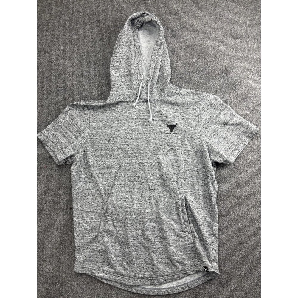 Under Armour Project Rock Hoodie Shirt Mens Medium Gray Short‎ Sleeve Pullover
